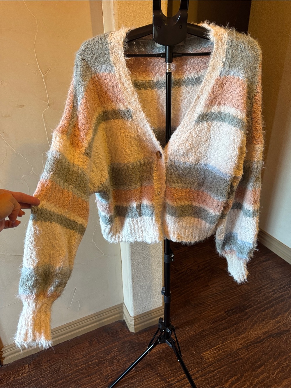Altar'd State Pastel Stripe V-Neck Cropped Cardigan - Cream, Pink, Blue, Sage